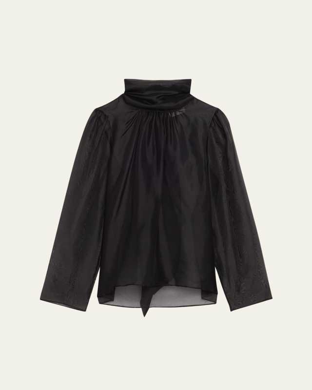 Teddy Organza Scarf-Tie Blous